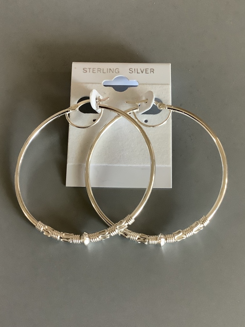 Sterling Silver Hoop Earrings with Decorative Accents - Silver